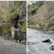 Damage on the road around Rough Crag following bad weather in the county