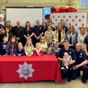 Some of the on-call firefighters and their families at Shap