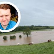 Flooding on one of Cumbria's farms INSET: Josh Trafford