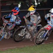 In a row: Ty Proctor on the outside of Newcastle's Steve Worrall and Robert Lambert (Photo: Dave Payne)