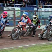 In a row: Comets' Ty Proctor, red, and Matt Williamson with the Ipswich duo Rory Schlein, white, and Nathan Greaves