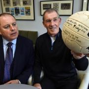 Magic: Billy Rafferty, right, alongside CUSG’s Simon Clarkson, holds the ball he has kept in his loft over the years 			              Stuart Walker
