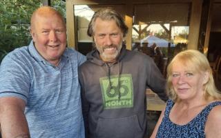 John Bishop (centre) with owners Dave (left) and Joan Berry