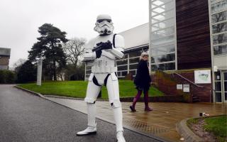 Star Wars superfan Johnny Marble in storm trooper costume.  at the University of Cumbria Brampton Road Campus in Carlisle. :16th December 2015 JONATHAN BECKER 50082166F012.JPG