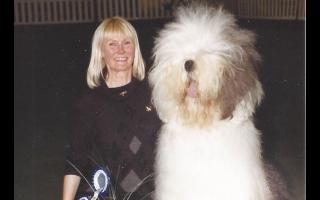 Alex Little and her Old English Sheepdog 'Latin Lover' in 1993