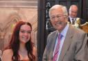 Chair of governors Mr Armstrong with Year 13 student Jessica