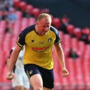 Mark Beck celebrates one of his goals at Wembley - but his side were denied