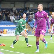 Richie Bennett pictured celebrating a goal for Carlisle at Bury in the 2018/19 season